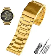 AEMALL Gold Color Stainless Steel watchband 22mm 24mm 26mm 28mm Men's Solid Metal Bracelet for Diesel DZ7333 DZ4344 Watches Band (Color : Gold, Size : 28mm)