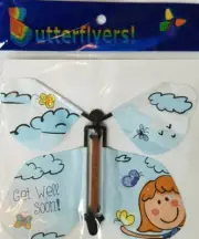 Butterflyers Magic flying wind up Butterfly- "Get Well Soon" New