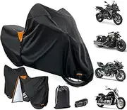 XYZCTEM 18-Layers Premium Motorcycle Cover Waterproof All Weather Weatherproof UV Sun Protection Snow Dust Storm High Heat Resistant Durable Lock-Holes & Side Zip & Storage Bag Fits up to 96" Motors