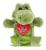 DolliBu I LOVE YOU Alligator Soft Plush Hand Puppet Animal with Heart - 9"