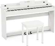 UMOMO U-717 88-Key Digital Piano with Bench, Full Size Electric Keyboard w/Furniture Stand, Music Stand Power Adapter, Triple Pedals, Headphone Jack, White