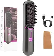Styluse Beauty Hair Brush, Portable Cordless Hair Straightener Brush, Hair Straightener and Curler 2 in 1, 3 Adjustable Temperature, Cordless Ceramic Glaze Bristles, Fast Heating, Anti-Scald (Gray)