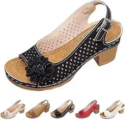 [Generic] Buckled Square Heel Sandals for Women, Womens Dressy Low Slingback Peep Toe Chunky Heeled Wedge Shoes Dress Sandals