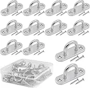 Stainless Steel Pad Eye Plate, 12PCS M5 Stainless Steel Eye Plate with 24PCS Screws & Storage Box, Stainless Steel Oblong Pad Eye Plate for Rope Loop Hanging Hooks, Rope Loop Hanging Hooks