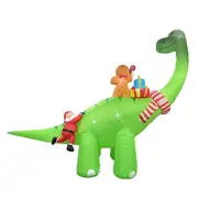 3M Inflatable Christmas Dinosaur with Santa and Gingerbread Man - 8 LED Lights - Outdoor Decor