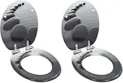 WC Toilet Seats 2 pcs with Soft Close Lids MDF Stones Design Hardware Accessories