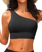 [Holipick] Women One Shoulder Bikini Tops Sports Bra Swimsuit Tops Crop Top Bathing Suit Top for Teen Girls