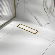 Linear Shower Drain 12", Brushed Gold Floor Drain with Tiled Insert Grate & H...