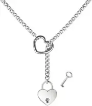 Heart O-Ring Slip Chain Necklace Punk Rock Stainless Steel Cuban Silver