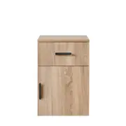 European Cabinetry Natural Oak Slim Oval Black Handles Porto Bedside Table