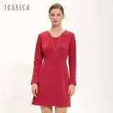在飛比找遠傳friDay購物優惠-JESSICA - 簡約氣質收腰V領喇叭長袖洋裝（紅）