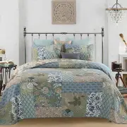 Cotton Patchwork Bedspread Quilt Set Oversized King (Touch Floor Size) - Reve...