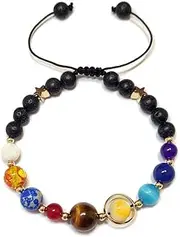 [MENGLINA] Women Stone Bead Charm Bracelet Universe Galaxy the Eight Planets Nine Planets in the Solar System Guardian Star Bracelets