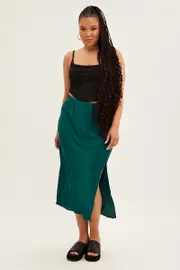 Green Midi Skirt Bias Satin With Split