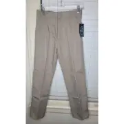 NEW American School Uniform Boy's Beige Flat Front Pants 14 Adjustable waist