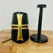 Black Templar Crusader Knight Helmet with Free Wooden Stand