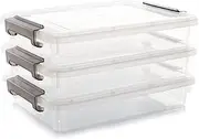 Citylife 3 PCS Plastic Storage Bins with Latching Lids Portable Project Case Clear File Box Stackable Storage Containers for Organizing A4 Paper, Photo, Document, Scrapbook