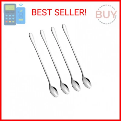 4 pcs 9 Inch Long Handle Iced Tea Spoon, Coffee Spoon, Ice Cream Spoon, Stainles