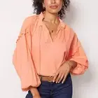 Cleobella Phoenix Coral Organic cotton peasant Blouse size medium