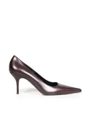 Brown Leather Pointed-Toe Pumps