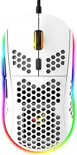 RGB Honeycomb Lightweight Gaming Mouse, 6 Programmable Buttons, 6 RGB Backlight Modes & 6400 DPI Adjustable, USB Wired, Plug & Play, Compatible with Windows, Mac, Laptop, PS4, XBox - White