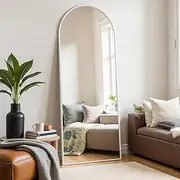 Rowjut Floor Mirror Arched Mirror Full Length 56"X20"Full Length Mirror can be Free Standing or Hanging on The Wall Used in Living Room Entrance Hall Corridor Room Bathroom etc （White