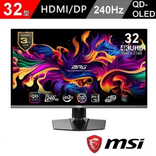 【MSI 微星】MPG 321URX QD-OLED 32型 UHD 240Hz 電競顯示器(0.03ms/ClearMR 13000/Delta E☆2)