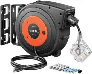 Automatic 40Ft Outdoor Extension Cord Reel with ETL Certification & 6 Outlets