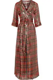 NWT Alice + Olivia Chap Maxi In Ruby Windowpane Metallic Plaid Faux-Wrap Dress 4