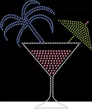 Rhinestone Bling Sparkle Iron On Transfer DIY Tropic Caribbean Drink Glass
