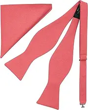 [BELLUNO] Solid Bow Tie and Pocket Square for Men Tuexdo, Self-Tied Cotton Linen Bow Tie Set