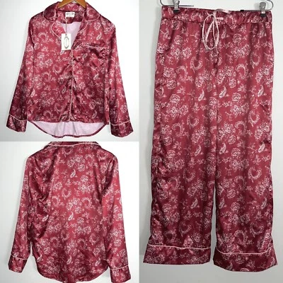 Mia Joy / Joylife NEW Two Piece Paisley Print Pajama Set Top Pants Burgundy Sz S