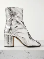 [Maison Margiela] Maison Margiela - Tabi Split-toe Crinkled Metallic Patent-leather Ankle Boots - Silver - IT35 IT 35 Silver