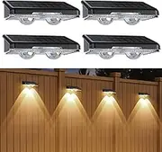 Quntis Outdoor Solar Wall Lights, 4 Pack Solar Fence Lights Warm White & 11 RGB Modes IP64 Waterproof Wireless Stick On Wall Lamps for Outside Garden Front Door Deck Stair Yard Railing Patio Décor