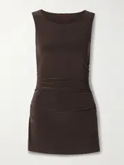 [Norma Kamali] Norma Kamali - Pickleball Ruched Stretch-jersey Mini Dress - Chocolate - small small Brown