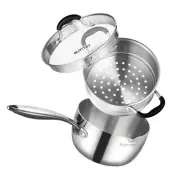 Tri-Ply Whole-Clad Stainless Steel Saucepan with Steamer,2.5 Qt Small Multipu...
