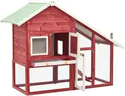 BECLOH Wooden Rabbit Hutch 2-Tier, Outdoor Rabbit Hutch, Chicken Coop, Guinea Pig Cage with Pull Out Tray & Waterproof Roof, 2 Doors (Red and White)