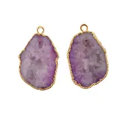 Pink Natural Geode Druzy Gold Plated DIY Earring Pair Connectors Making Jewelry