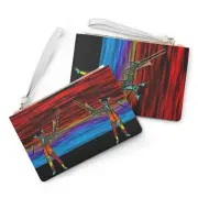Trombone Player Vegan Leather Saffiano Pattern Clutch Bag with Inner Pocket