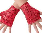 Balera Dancewear Costume Half Gloves Performance Fingerless Sequins Spandex Red