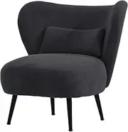 OIKITURE Accent Armchair with Wingback, Lounge Chair with Lumbar Pillow, Armchair Velvet Upholstery for Bedroom, Living Room,Charcoal