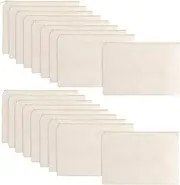 16 Pack Multi-Purpose Cosmetics Bag with Zipper Cotton Canvas Makeup Pouches Travel Toiletry Bag Pen Pencil Bag Blank DIY Craft Bag (L, Beige)