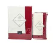WATERFORD 70" x 84" Clarissa White & Red Christmas Tablecloth & FOUR Napkins NEW
