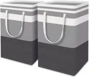 2-Pack Large Laundry Basket, Waterproof, Freestanding Laundry Hamper, Collapsible Tall Clothes Hamper with Extended Handles for Clothes Toys (Grey)