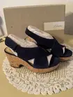 Clarks Marista Lara Sand Suede Navy Platform Wedge Sandals Women Sz 6M New