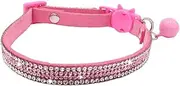 Pet Collar Adjustable Cat Collar Bling Diamond with Bell for Kitten (Pink, One Size)