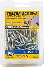 Zenith Zinc Plated Hinge-Long Thread Countersunk Head Timber Screw 50-Piece Set, 10G Diameter x 50 mm Length