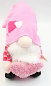 Valentine’s Day Plush Gnome – Pink Hat with Hearts Holding Love Pillow