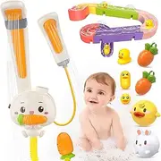 Baby Bath Toys, Rabbit Electric Bathtub Toys with Shower Heads, 3 Spray Modes, DIY Water Slippery Slide Track, NO Hole Floating Pool Toys for Bath Time, Waterproof Shower Toys for Toddler Boys Girls