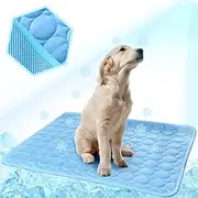 MeiLiMiYu Washable Dog Cooling Mat Ice Silk Pet Self Cooling Pad Blanket (28x22 in, Blue)